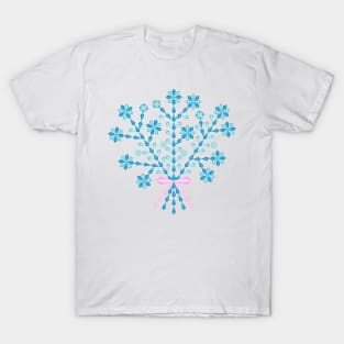 Winter blue flower bouquet with short pink ribbon, version one T-Shirt